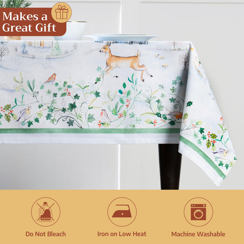 Maison d' Hermine Table Cloth Rectangle Table 100% Cotton 70 x 90 Inches Fall Tablecloth Reusable Everyday Use for Thanksgiving Christmas Decorations Dining Farmhouse Party (Snowy World)
