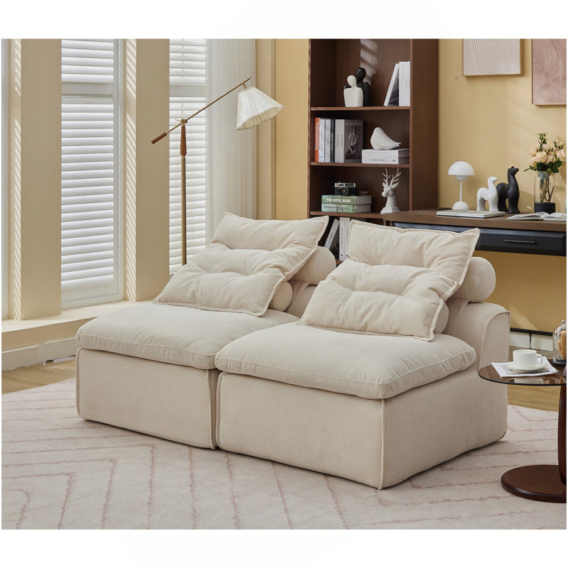 Canapé modulaire, sans accoudoirs, bricolage à souhait, tissu en velours côtelé doux, canapé-lit à dossier nu, coin lecture ou appartement, coussin lombaire, 2 pièces, rembourré, beige