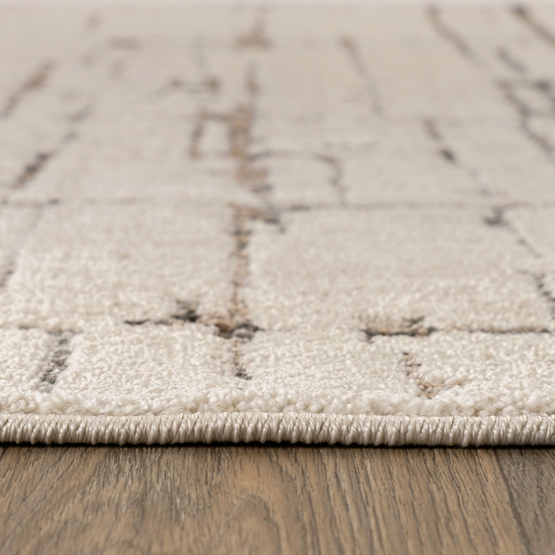 Tapis intérieur / extérieur crème moderne et abstrait ivoire, Rectangle 7 pi 10 po x 10 pi