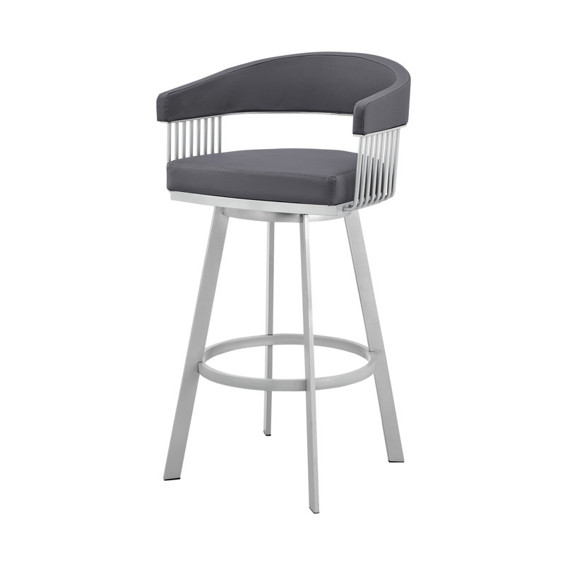Tabouret de bar pivotant en similicuir Mod, Tabouret de comptoir (siège d'une hauteur de 25 p, Siège gris / cadre argenté
