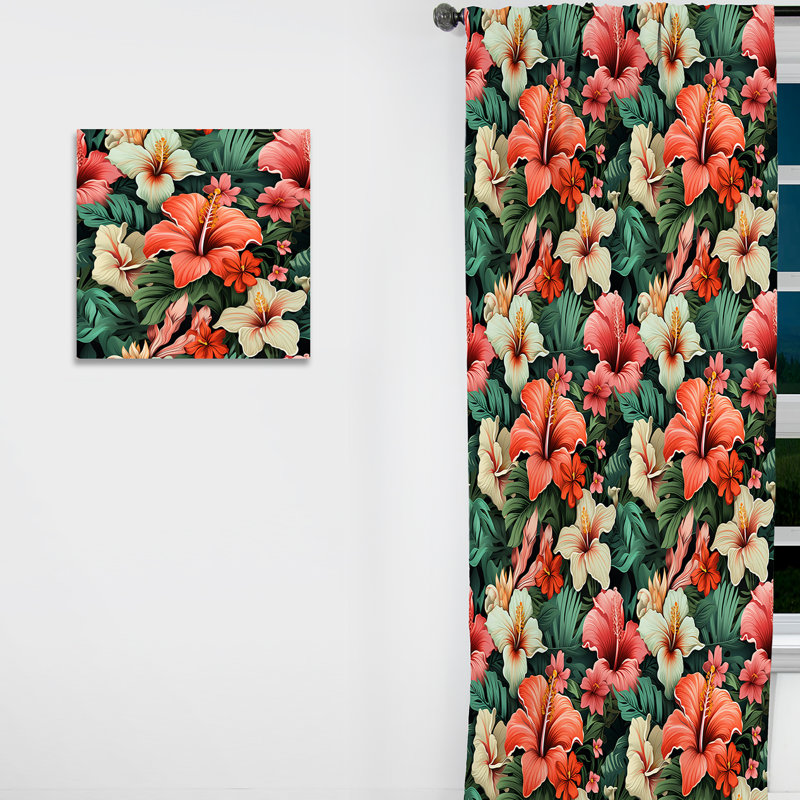 Tropique corail motif tropical II - Rideau tropical - Velours obscurcissant - 1 panneau, L 52 po x L 90 po