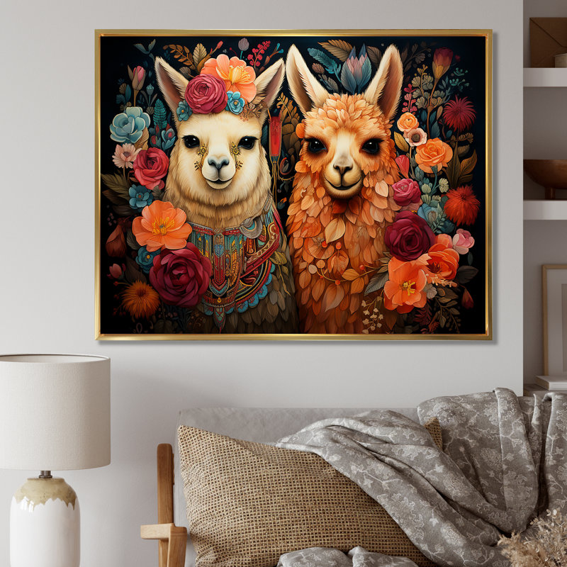 Orange, moelleux, alpaga, portrait floral - Alpaca, art mural, Cadre flottant doré, H 34 po x l 44 po x P 1,5 po