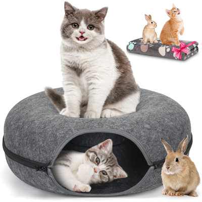Peluche d'intérieur en forme de beignet pour lit de chat, gris foncé, grand