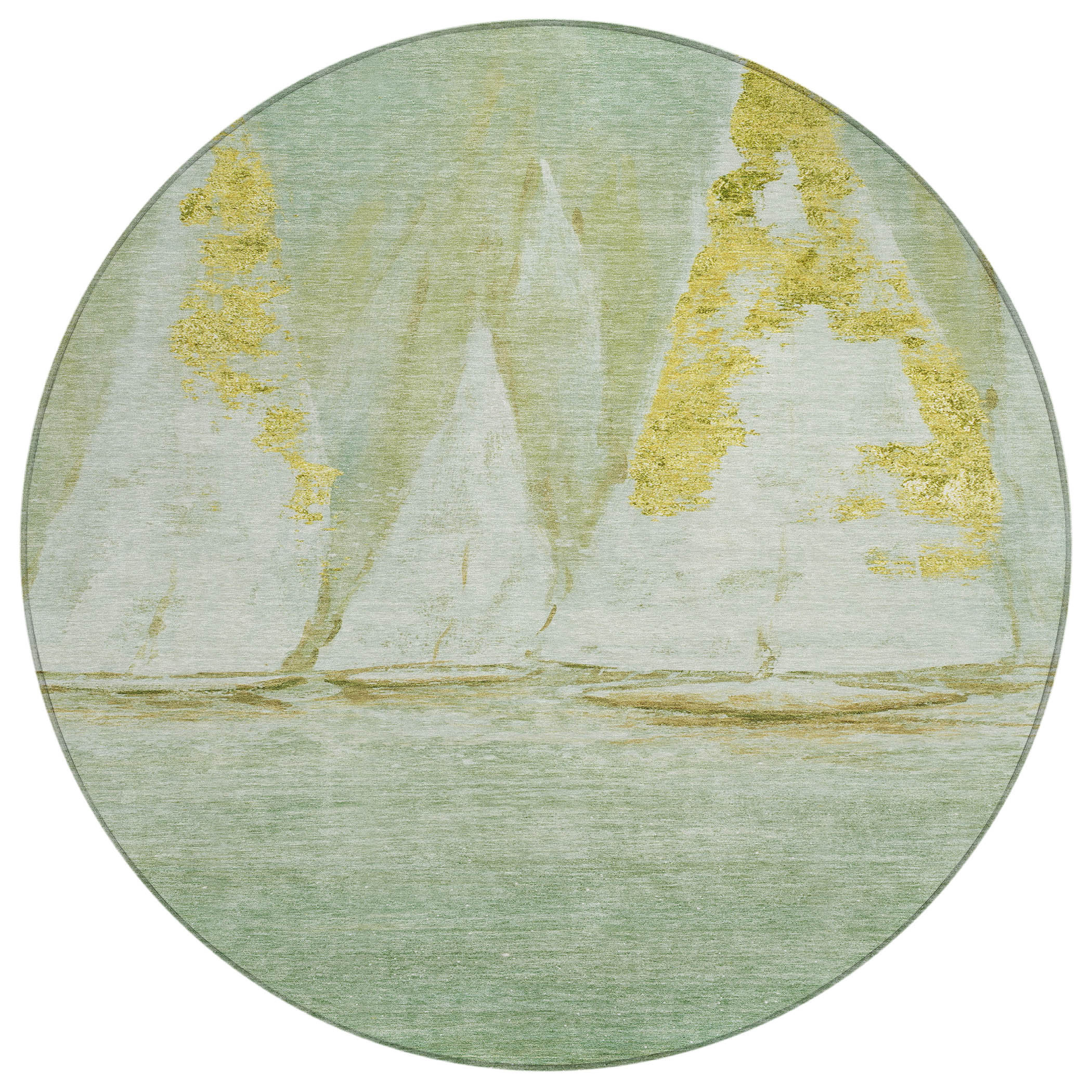 Orren Ellis 8' Green And Gold Round Nautical Washable Indoor Outdoor ...