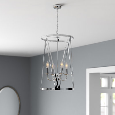 Lustre à 4 lumières de style lanterne et chandelier géométrique avec accents en fer forgé Trevino