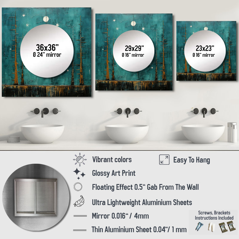 Dennon - Miroir transitionnel carré, art mural pour salle de bain, 23 po x 23 po