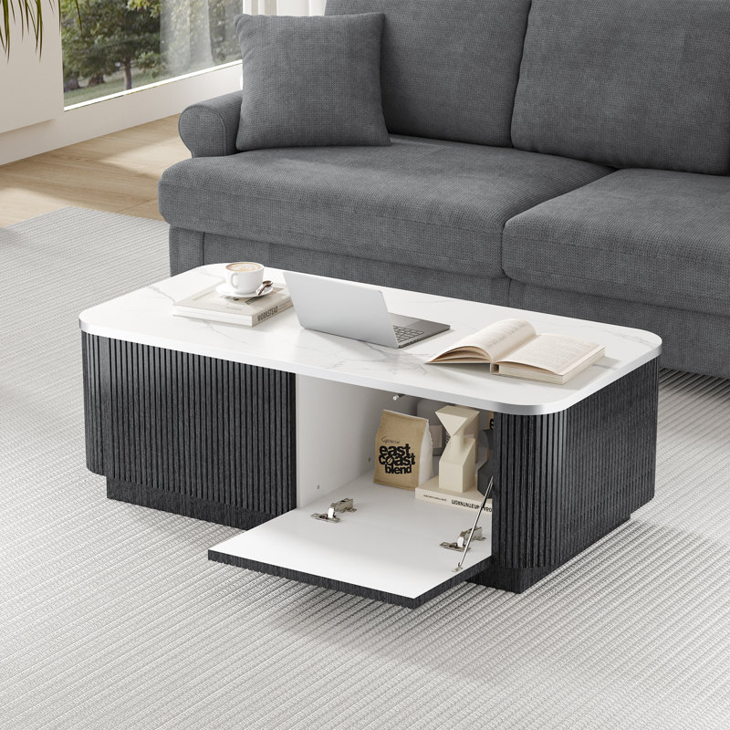 Pedestal Coffee Table with Storage, Black