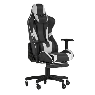 Fauteuil de jeu Kelig avec dossier inclinable, repose-pieds coulissant et roulettes transparentes