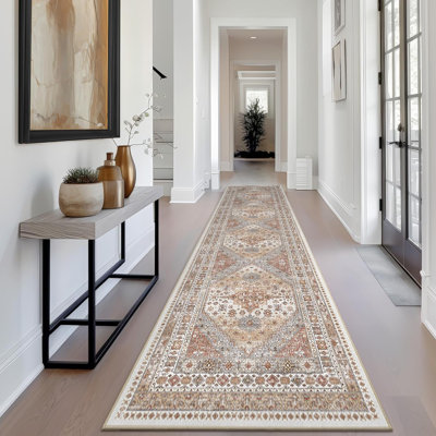 Medallion Non Slip Washable Rug(Orange)