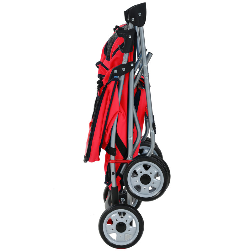 Red Folding Pet Stroller with Mesh Windows