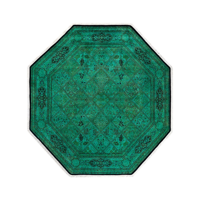 Tapis noué à la main unique en son genre Holsworth - vert