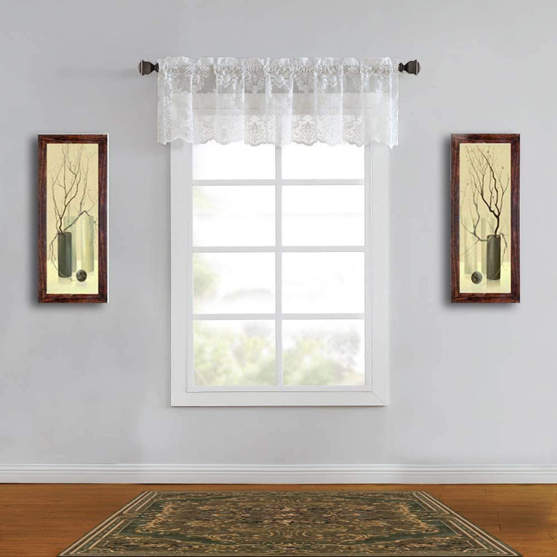 Mohit Floral Scalloped 60'' Kitchen Curtain, Ivory