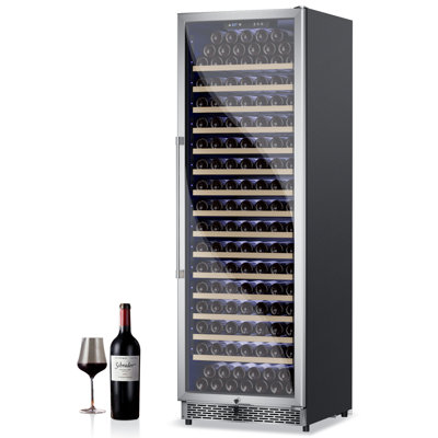 Cave à boissons encastrée/autoportante de 24 pouces à une zone, d'une capacité de 180 bouteilles de vin, en acier inoxydable avec portes à triple vitrage