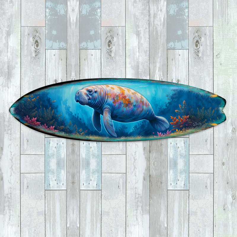 Décoration côtière fabriquée à la main - planche de lamantin, art mural pour maison de plage - art par g. Debrekht