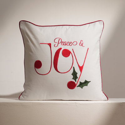 Coussin décoratif brodé « Paix et Joie », 45 x 45 cm, en coton avec garniture en polyester, idéal pour Noël.