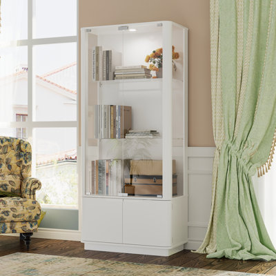 70.8" H Double-Layer Glass Display Cabinet With Lights
