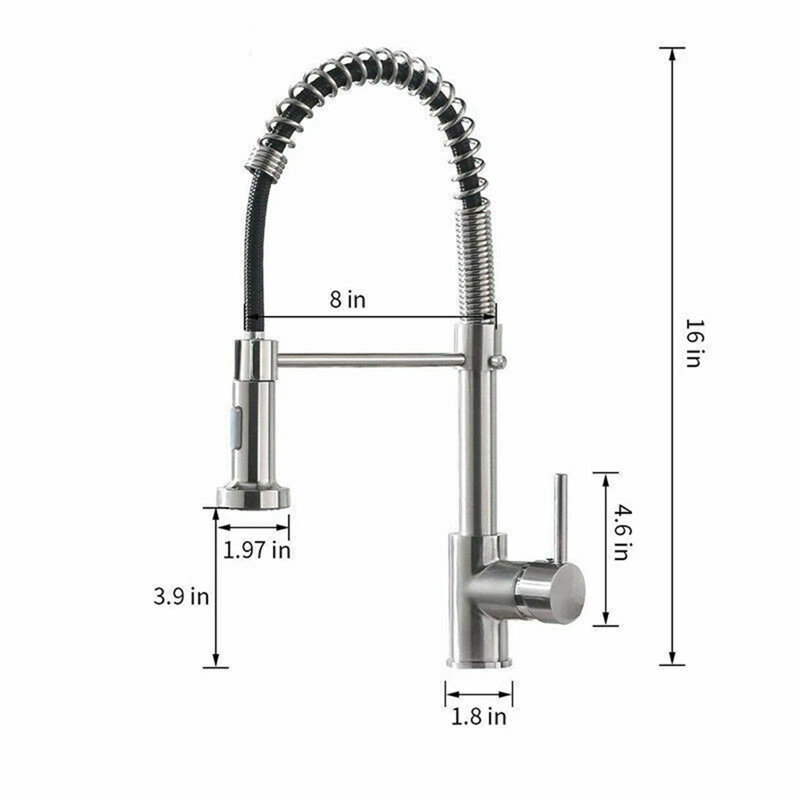 Robinet de cuisine en nickel brossé avec douchette rétractable à poignée simple et robinet de cuisine à un trou pour évier extérieur