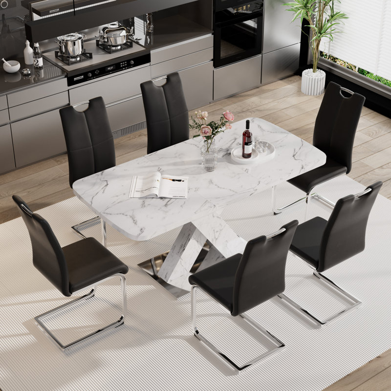 Ensemble de table de salle à manger rectangulaire moderne avec chaises en cuir - extensible, peu encombrante et multifonctionnelle