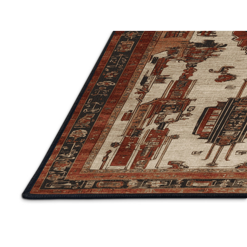 Machine Washable Art Deco Brown Area Rug, Runner 2' x 4'