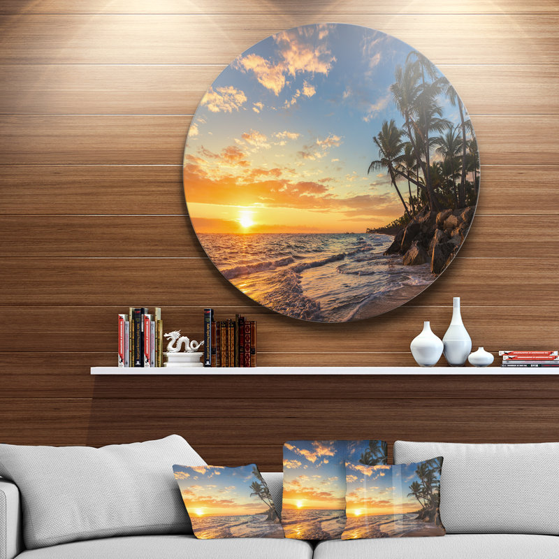 « Paradise Tropical Island Beach with Palms » par Valio84sl - impression photographique sur du métal, H 23 po x l 23 po