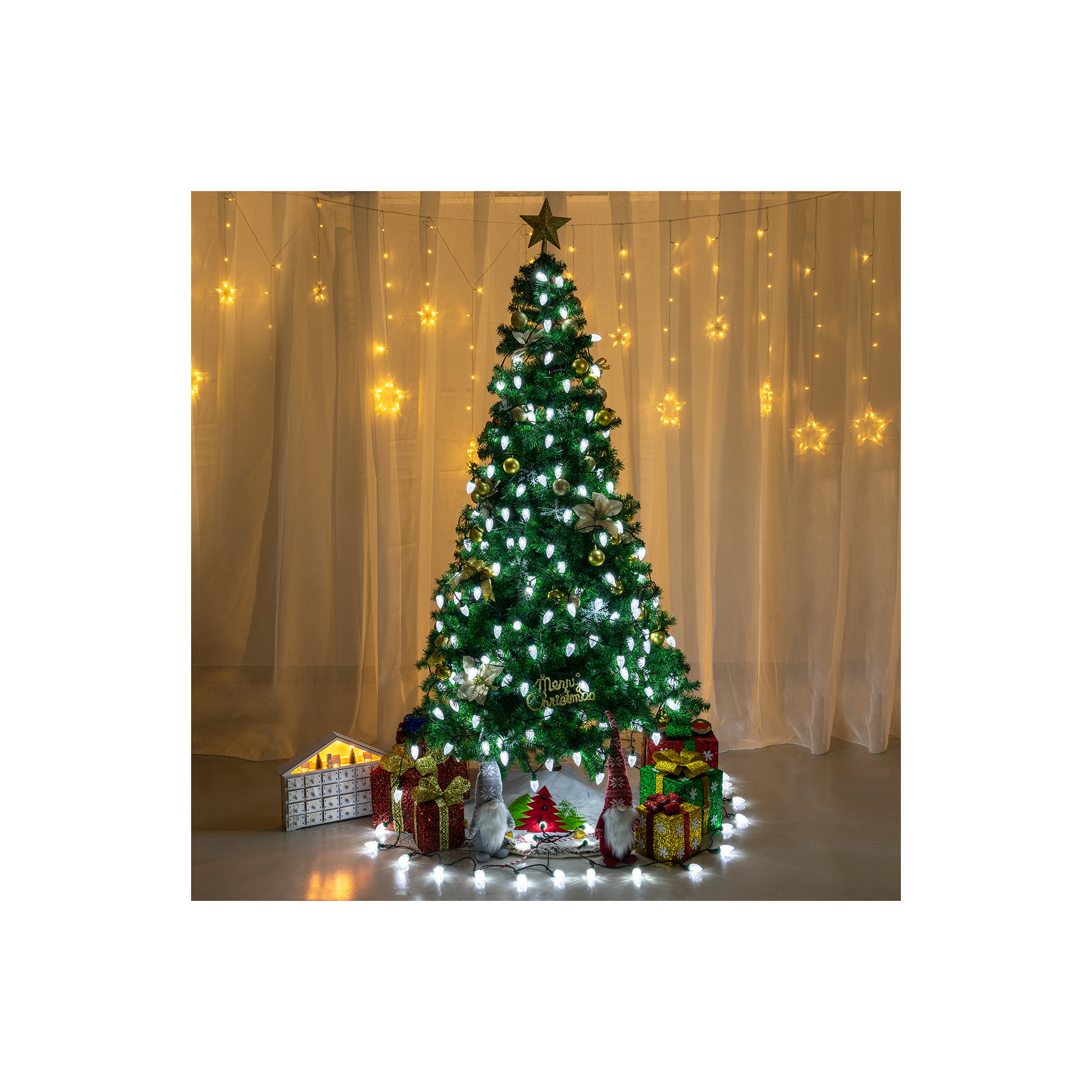 C9 LED Christmas String Lights, White, 100