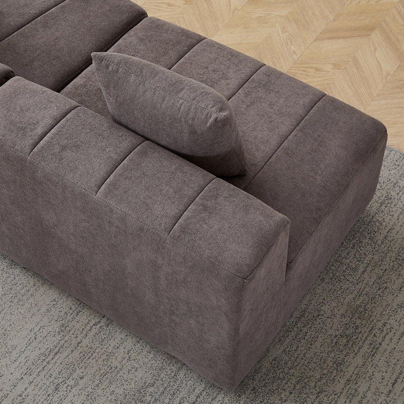 Élégant canapé modulaire en chenille gris, conception modulaire moderne pour la maison