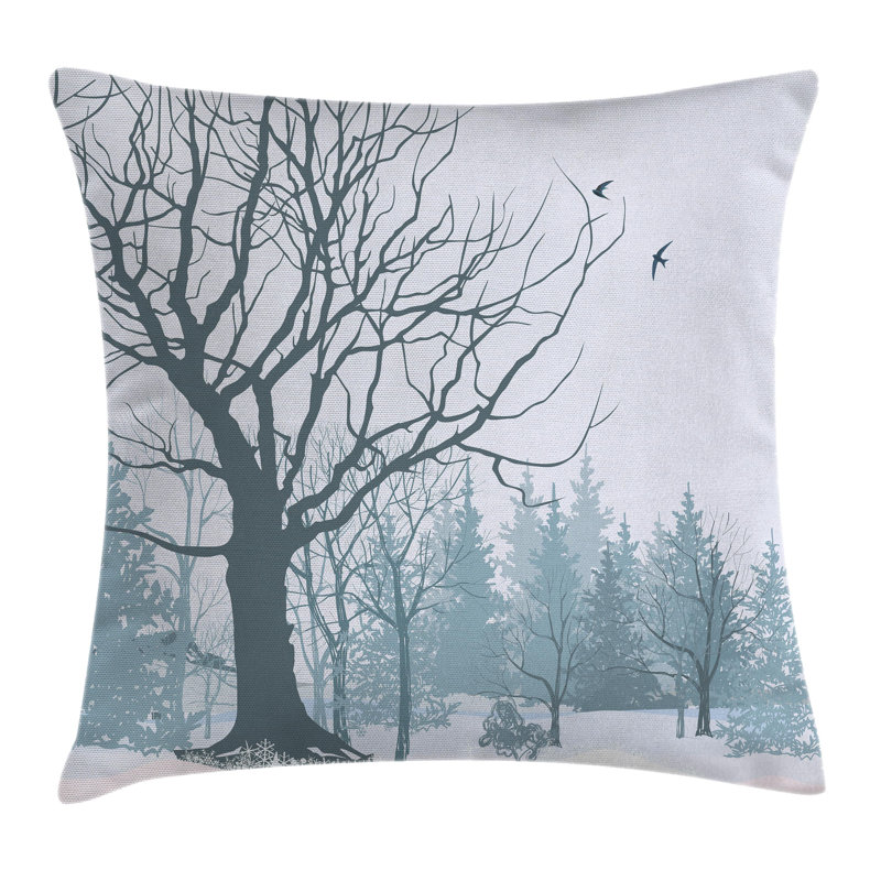Stig Winter Snowy Forest Trees Birds Outdoor Cushion Cover, 60cm H x 60cm W x 1cm D