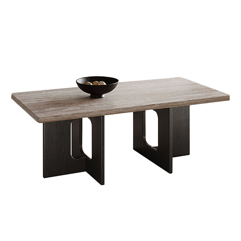 Wabi-sabi Stone Top Single Coffee Table, 17.7" H x 47.2" L x 23.6" W, Black