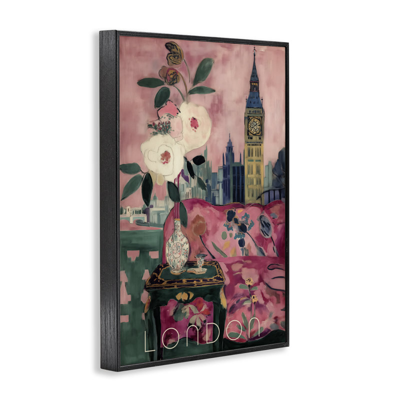 «London Spring Blossoms», estampe numérique, conception par Annabelle Hall, H 18 po x l 12 po, Giclée encadrée noir minuit