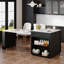 Îlot de cuisine Evelyn avec table extensible et rangement, plateau en faux marbre, noir-632257853