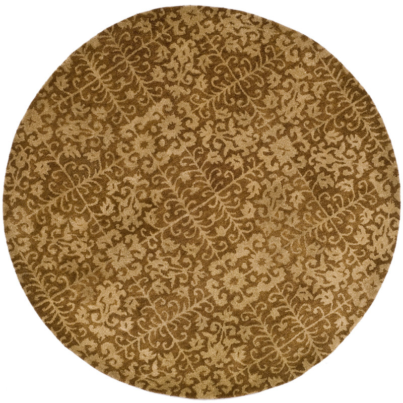 Tapis doré / beige en laine touffeté à la main Dunbar, Rond 3 pi 6 po