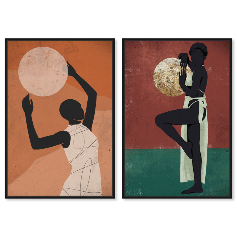 «Minimalist Moonshine Force Set», ensemble de 2 impressions sur toile, Toile avec cadre flottant noir