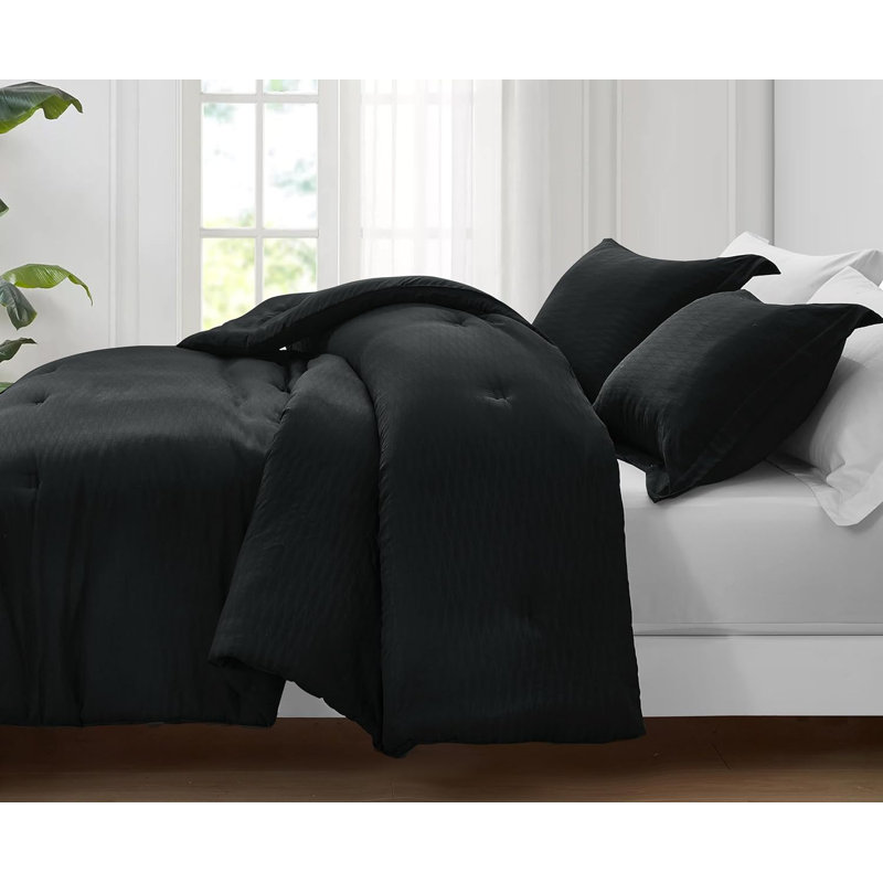 Calvin Polyester Jacquard Comforter, Full Comforter + 2 Standard Shams, Black
