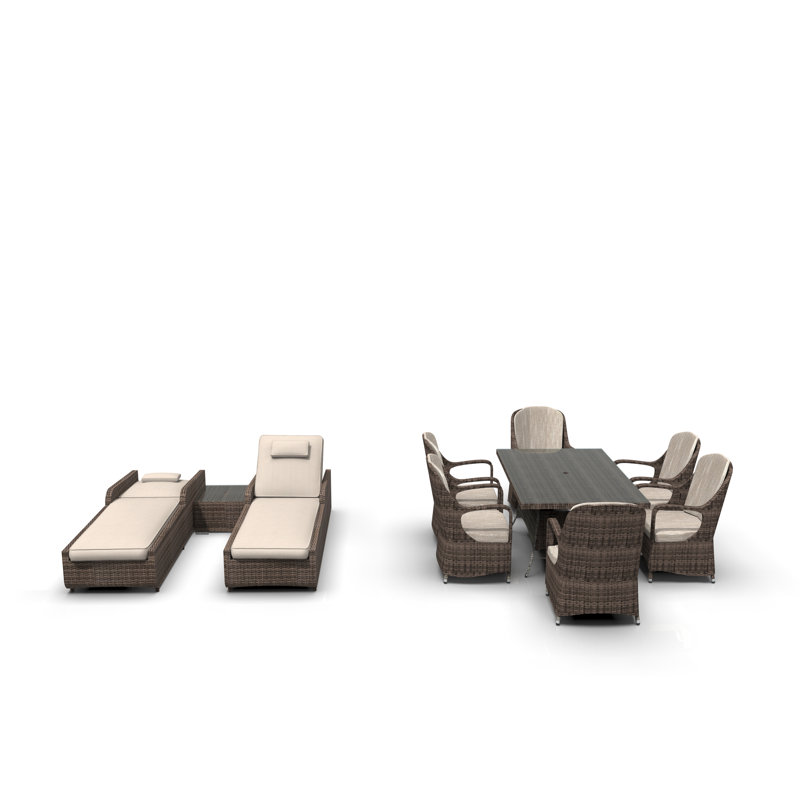 Ensemble de conversation pour 8 personnes en osier / rotin Algird Keyshawn, Brun