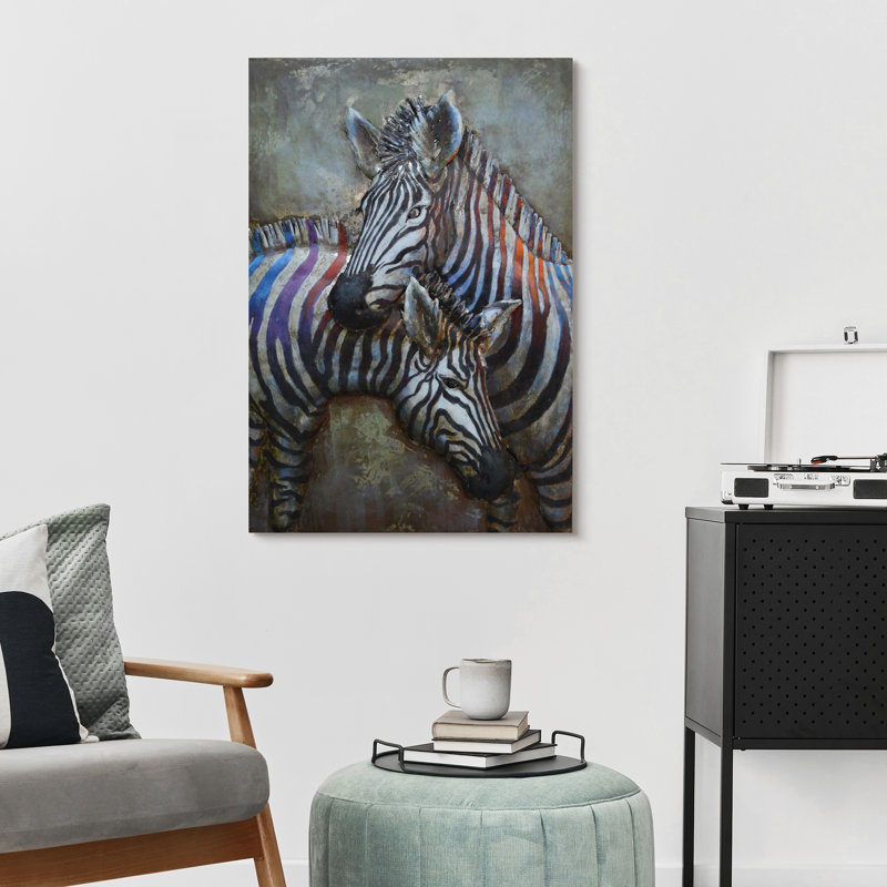 Zebras Iron Hand Painted 3D Wall Art