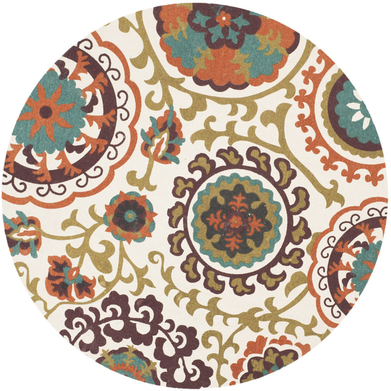 Wilburg Hand Loomed Cotton Abstract Rug, Round 5'