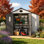 Abri de jardin résistant aux intempéries de 2,4 x 1,8 m, structure en bois et plastique à double paroi de 16 mm avec cadre en acier galvanisé, porte verrouillable et ventilation. Parfait pour le jardin.