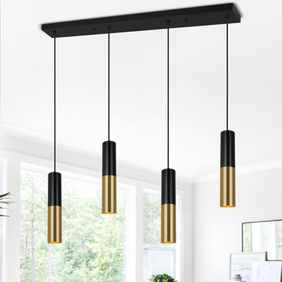 4-Light Metal  Cylinder Pendant with Bulbs