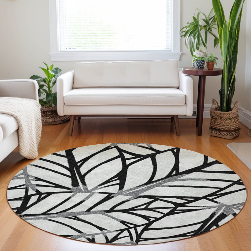 Premium Machine Washable Lisse Black Rug, Round 8'