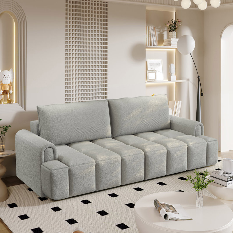 90.2" Full Size Convertible Tufted Sleeper Sofa With Hidden Storage For Living Room, Light Gray