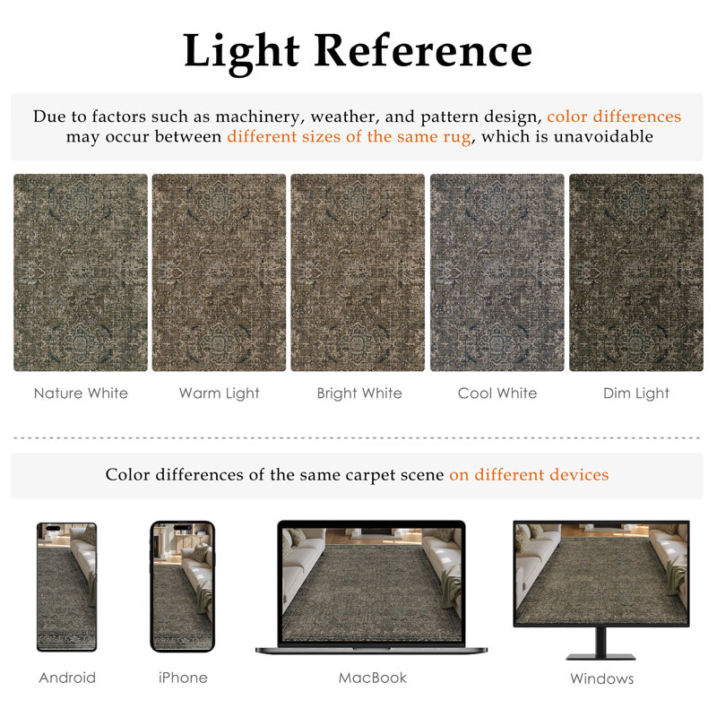 Ainez Tranditional Oriental Machine Washable Area Rugs With Non-Slip Backing, Rectangle 3' x 5'