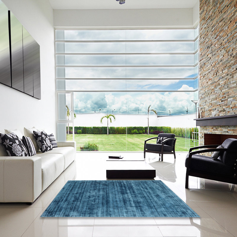 Tapis contemporain bleu foncé, Carré 8 pi x 8 pi