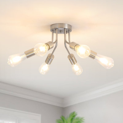Fashionette 6-Light 14.76" Sputnik Sphere Industrial Linear Semi Flush Mount Ceiling Light