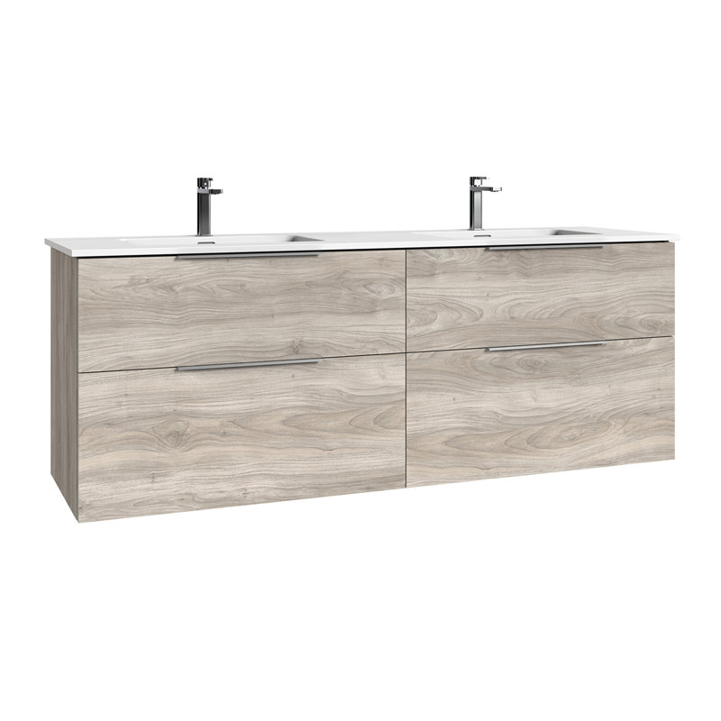 Dalia C160D 63.0" Wall Mounted Bathroom Vanity, Gray Pine
