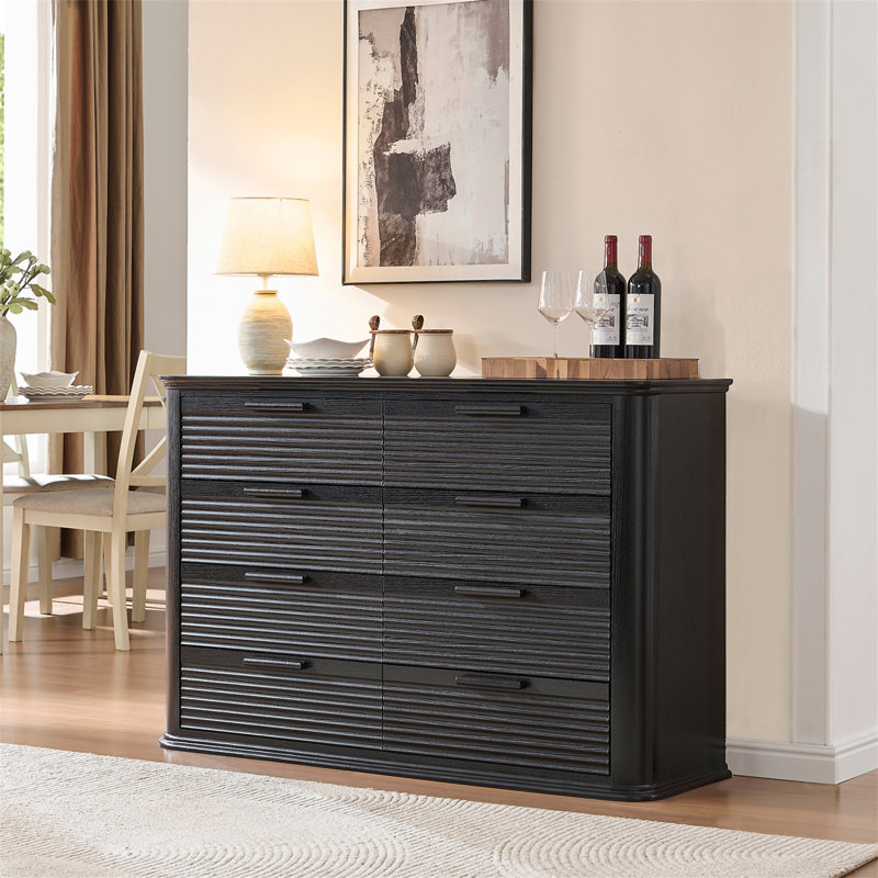 Commode 8 tiroirs cannelée, Noir