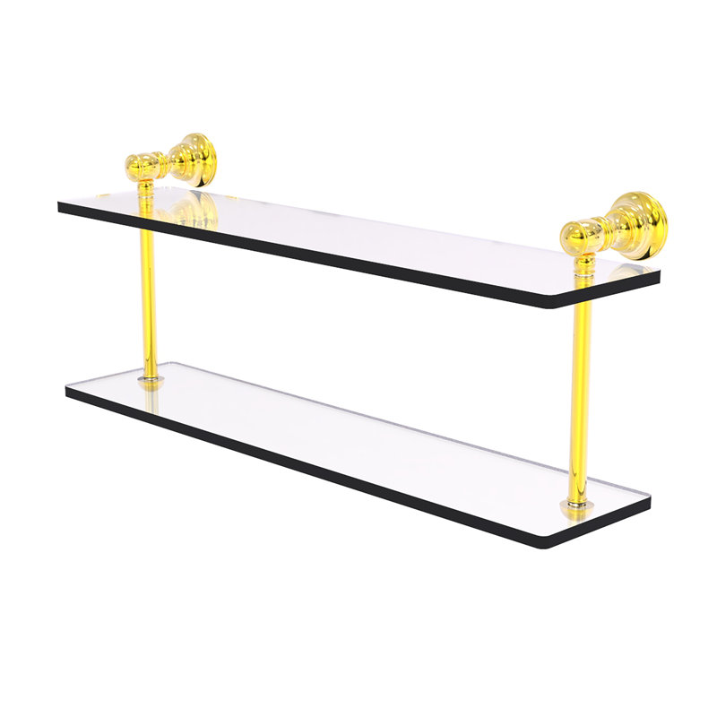 Freyja 2 Piece Glass Tiered Shelf, Polished Brass, 5.6" H x 22" W x 9.2" D