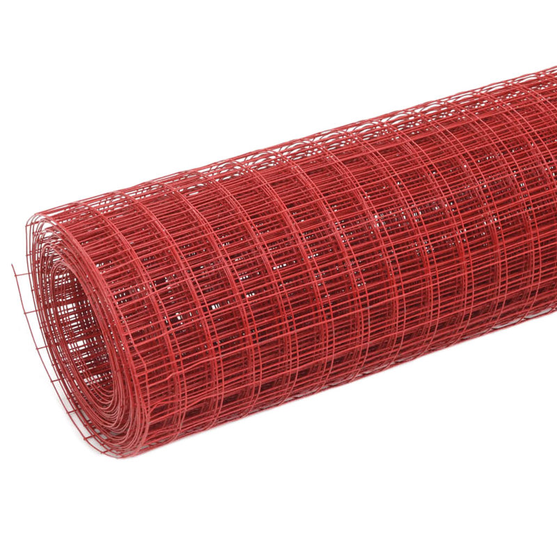 Clôture de poulet en acier Vidaxl avec revêtement en PVC 32,8 x 1,6 pi rouge, H 19,2 po x l 393,6 po