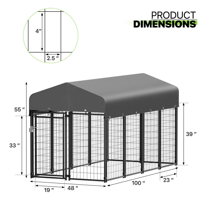 Heavy Duty Black Metal Outdoor Pet Kennel with Waterproof Cover