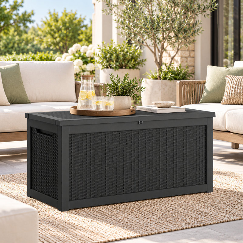 330 Gallons Weatherproof Resin Lockable Deck Box, Black