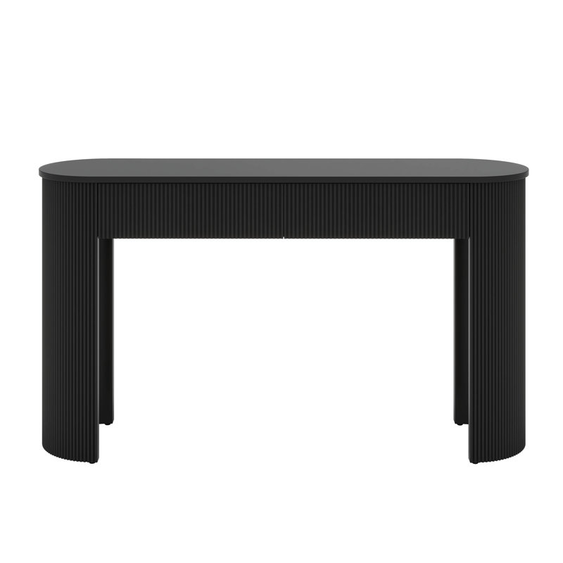 Console moderne avec design cannelé, plateau ovale et 2 tiroirs, Noir